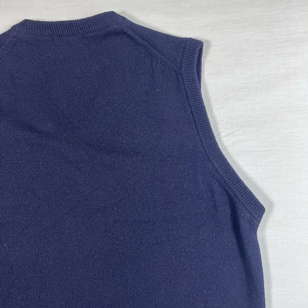 LL Bean Lambswool V Neck Vest Mens Medium Navy Made in Scotland Preppy Vintage